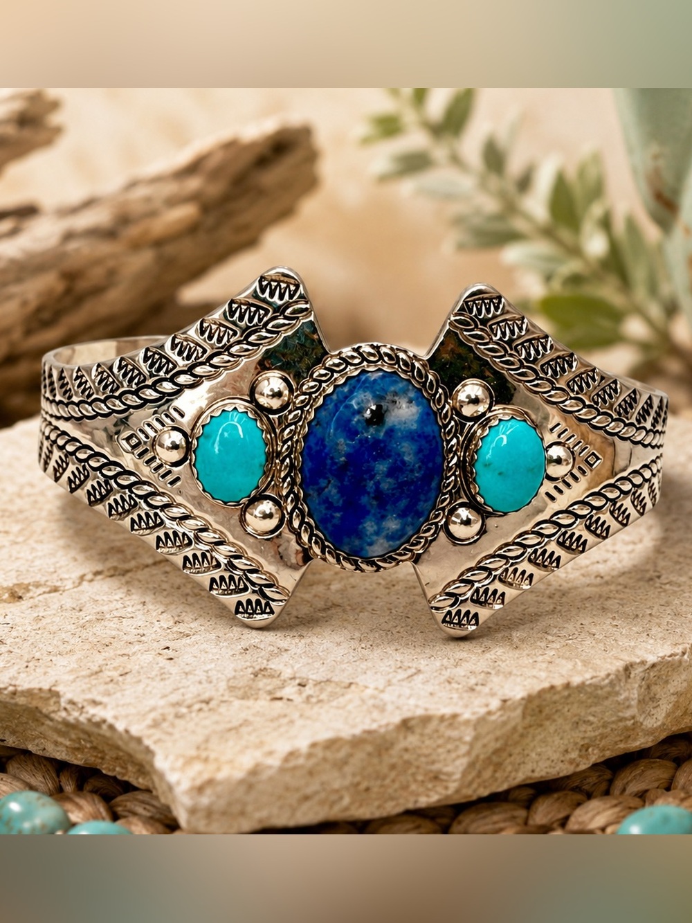 Carolyn Pollack Relios Sterling Lapis Turquoise Cuff Bracelet NWOT 6.5” adjuster